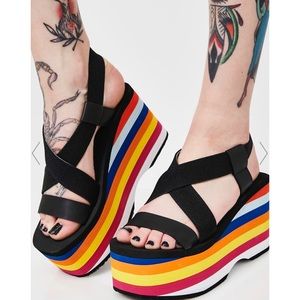 Dolls Kill Rocket Dog Rainbow Bayer Platform Sandals